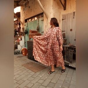 House Of Sundar India Block Print Cotton Maxi Dress Xxl